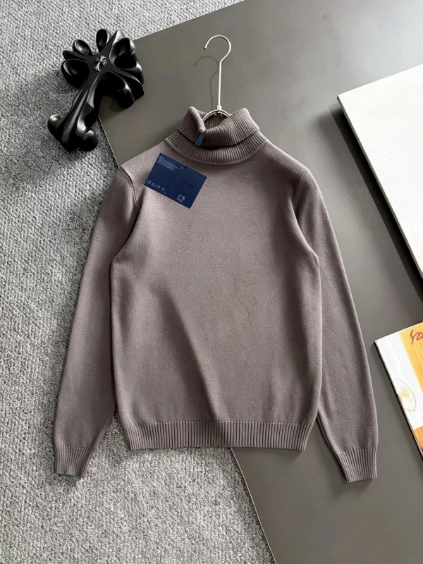 Prada Gray Turtleneck Sweater With a Fine Vertical Rib Knit