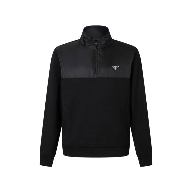 Prada Half-Zip Sweatshirt with Nylon Collar and Placket, Cotton-Knit Body