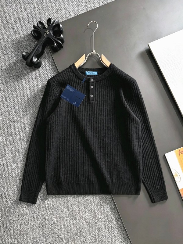 Prada Black Ribbed Crewneck Sweater in a Wool Blend