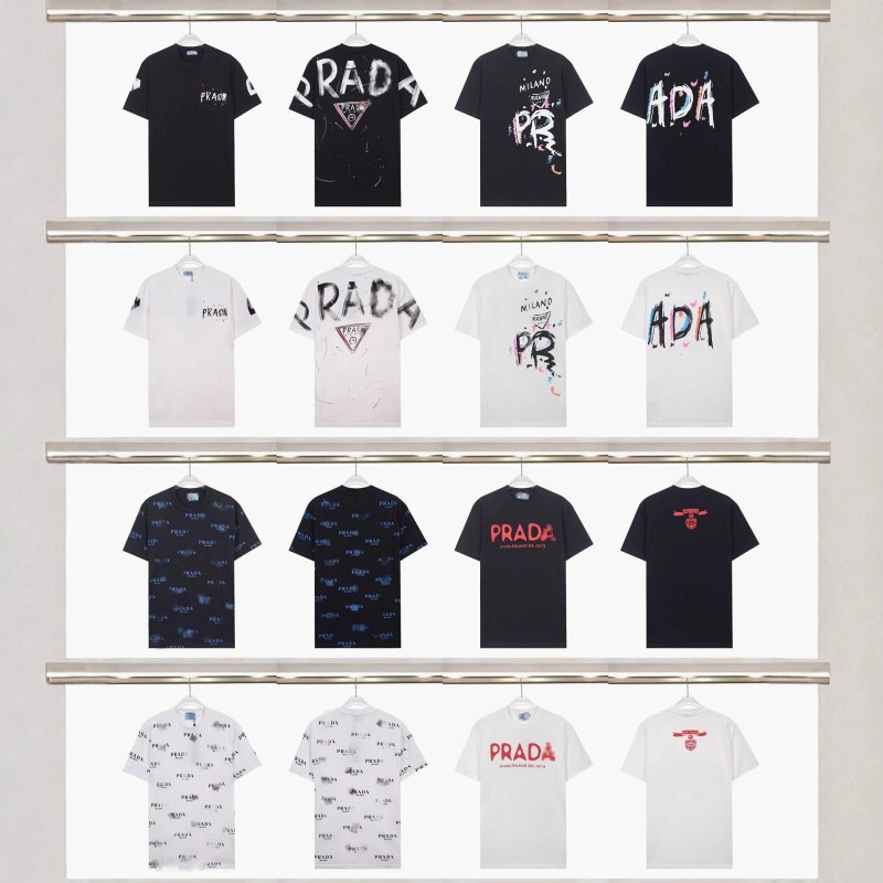 Prada Multicolor Letter-Print T-Shirt Collection in 100% Cotton, Loose Cut, S–XXXL