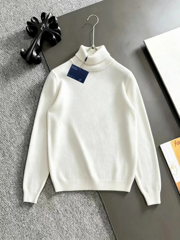 Prada White Ribbed High-Crew Sweater in a Wool-Blend Knit