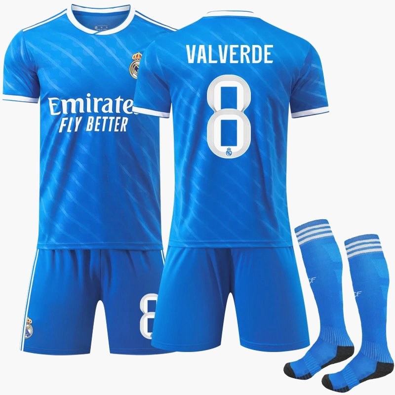 Real Madrid Blue Retro-Style Football Jersey in Polyester, With Number Prints and Optional Socks