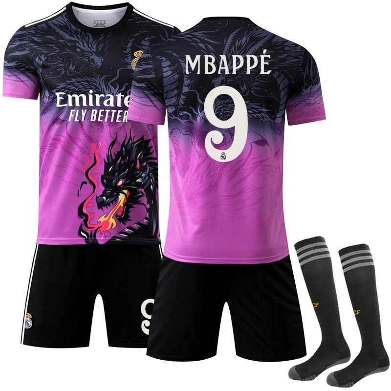 Real Madrid Purple Retro-Style Football Jersey with Sock Bundles and Dragon Editions