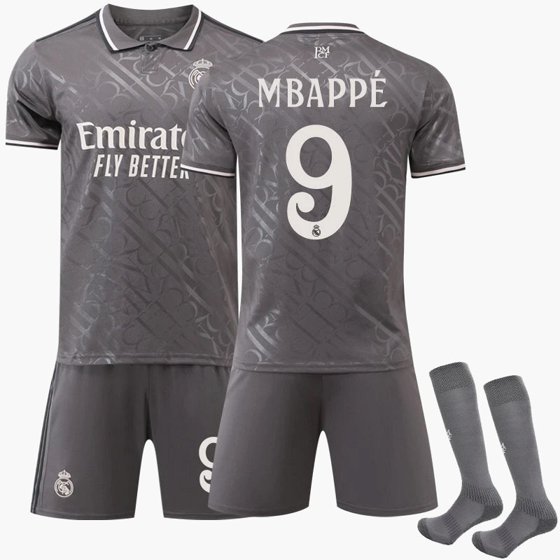 Real Madrid Black Retro-Style Football Jersey With Number, Sock and Pad Bundle Options