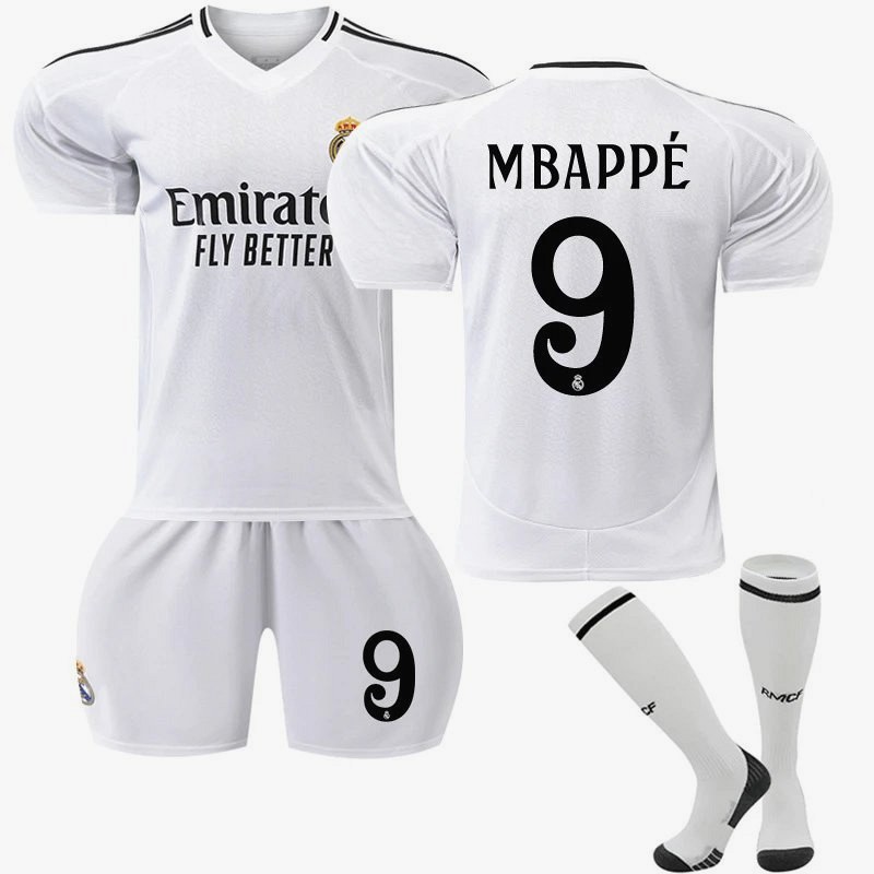 Real Madrid White Retro-Style Football Jersey With Numbered and Sock Bundle Options