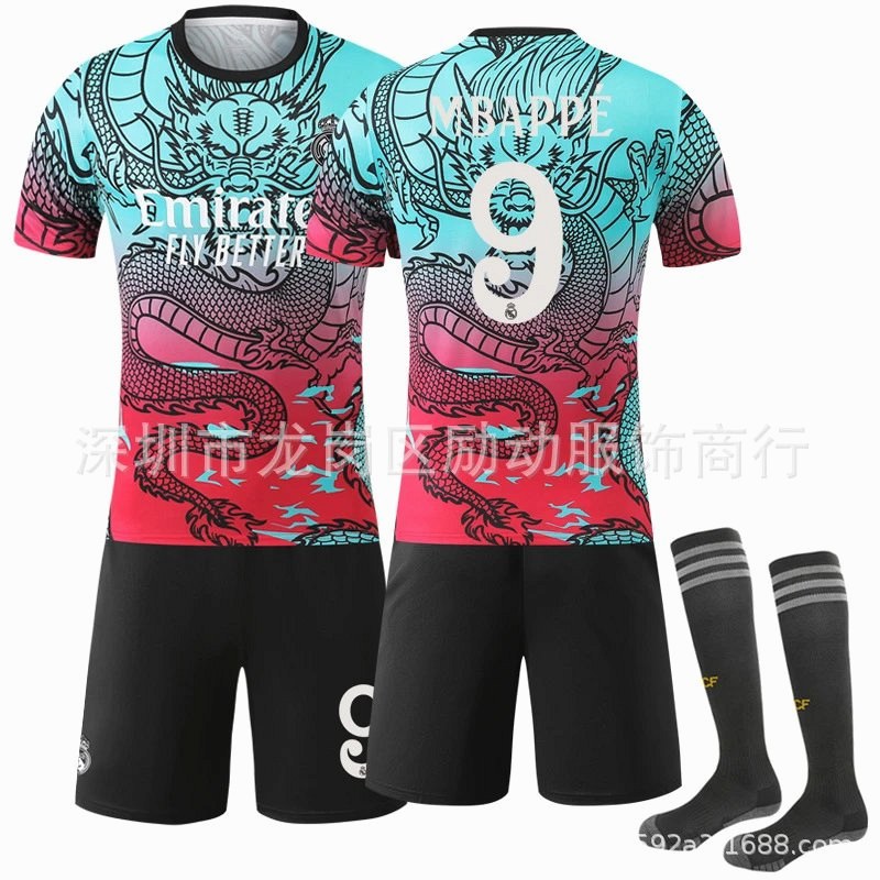 Real Madrid Black Retro-Style Football Jersey With Numbered and Dragon-Print Variants