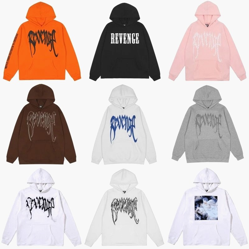 Revenge Skull Multicolor Hoodie: Cotton Pullover in a Wide Color Run