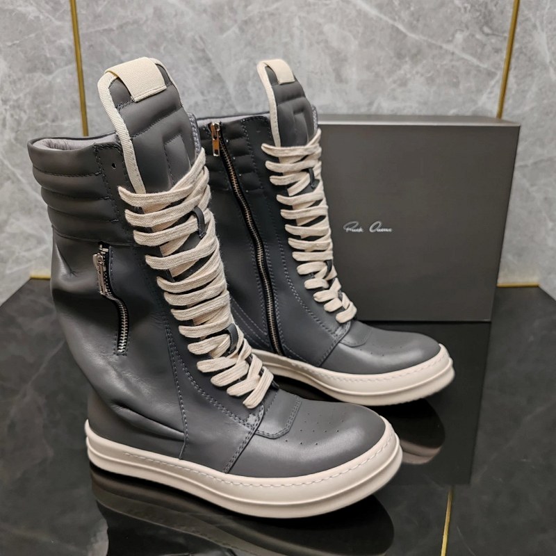 Rick Owens Black Boots in Rugged Outdoor Style: High-Shaft Leather on a Stitched Rubber Sole
