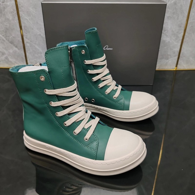 Rick Owens White High-Top Sneakers in Full-Grain Leather with a Stitched Rubber Sole