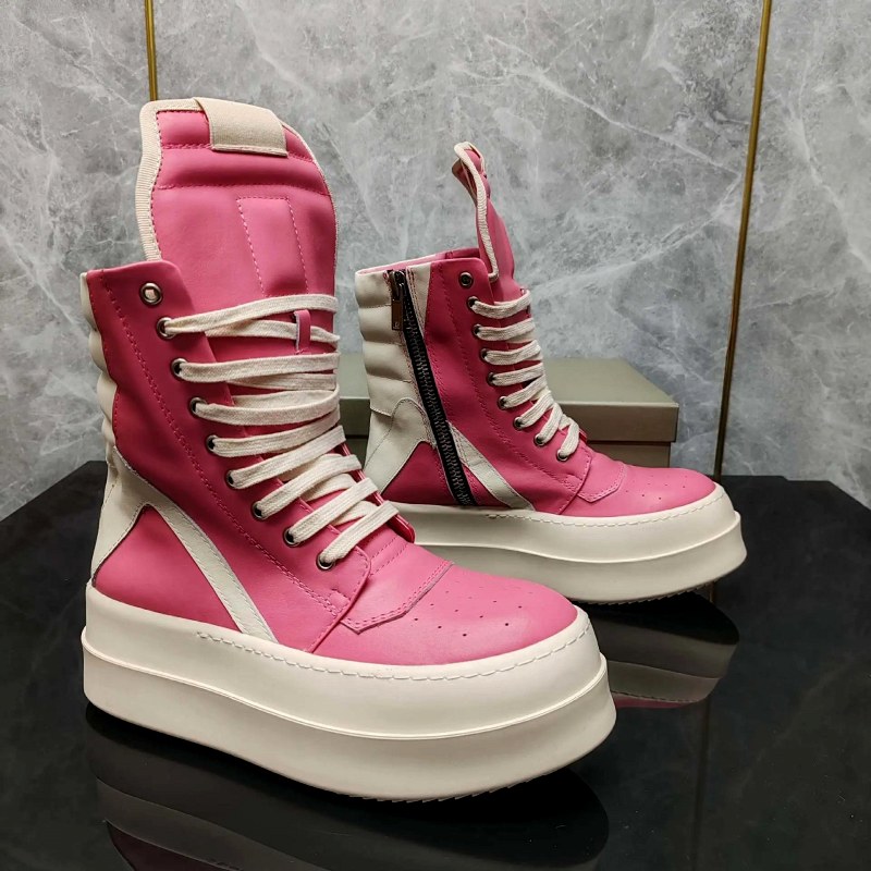 Rick Owens High-Top Sneakers in Listed Full-Grain Leather with Zip and Lace Closure