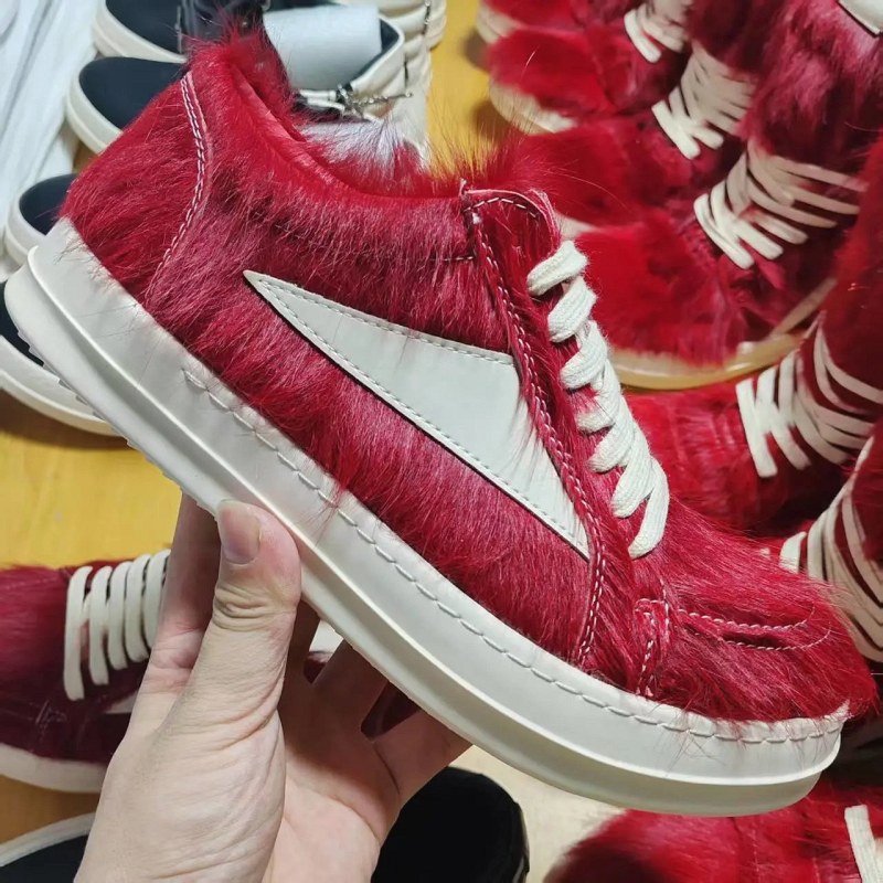 Rick Owens Red High-Top Sneakers in Horse Leather with a Stitched Platform Sole