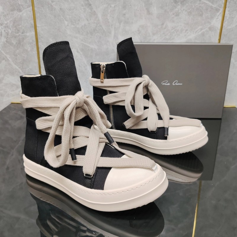 Rick Owens Black Canvas High-Top Sneakers with a Stitched Rubber Sole