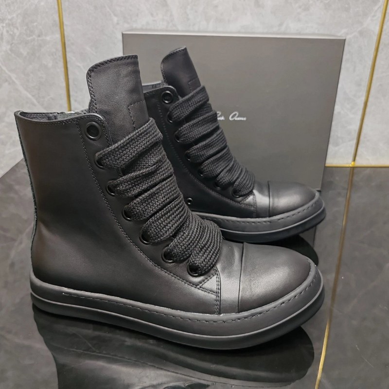 Rick Owens-Style Black High-Top Sneakers Listed in First-Layer Cowhide