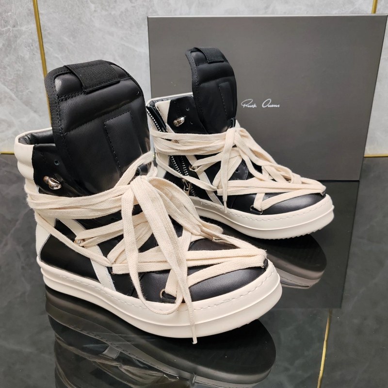 Rick Owens Black High-Top Sneakers With Cowhide Uppers and Stitched Rubber Soles