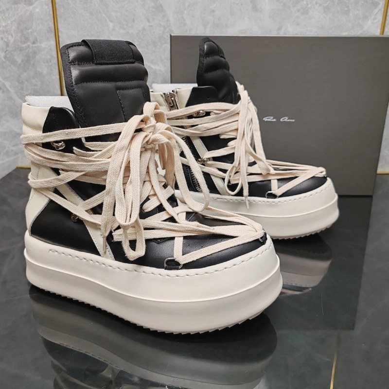 Rick Owens Black High-Top Sneakers with a Full-Grain Leather Upper and Stitched Rubber Sole