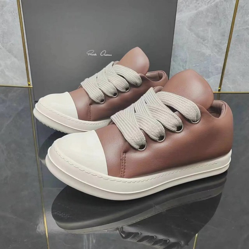 Rick Owens beige high-top sneakers with a stitched-sole leather build