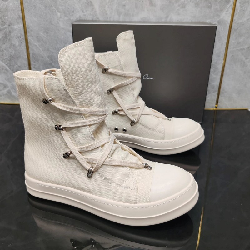 Rick Owens White High-Top Sneakers With a Stated Leather Upper, Side Zip, and Platform Sole