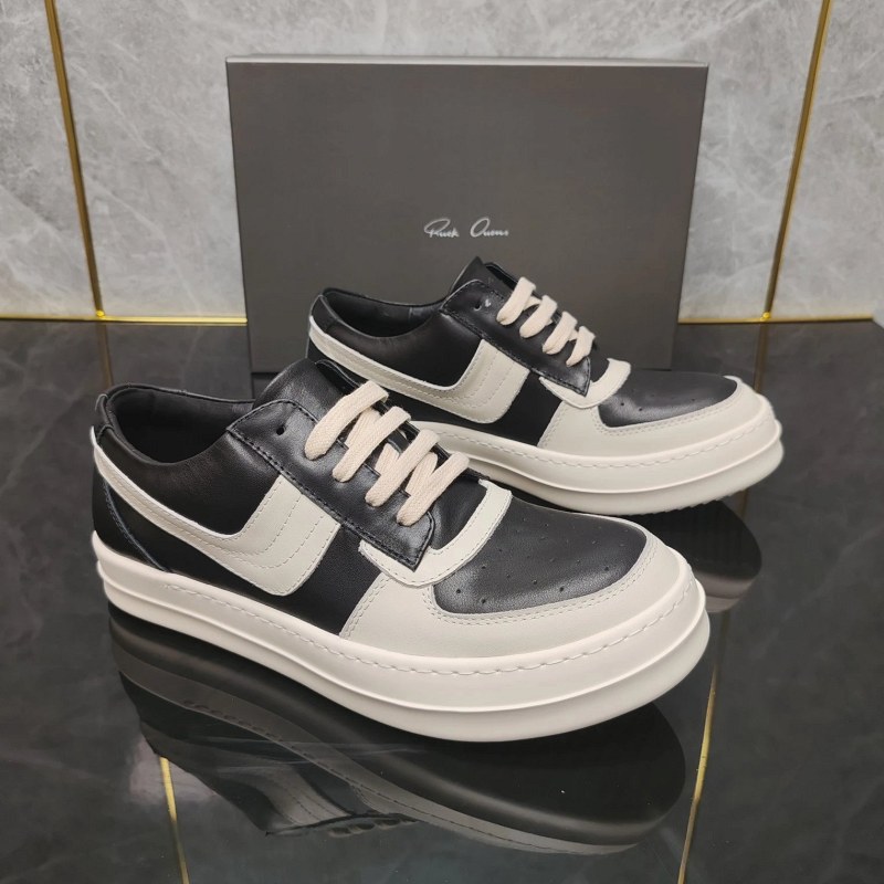 Rick Owens black high-top sneaker in top-grain leather with a stitched rubber sole