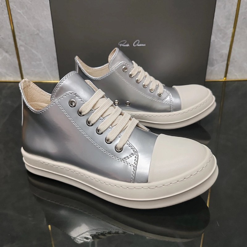 Rick Owens Silver High-Top Sneakers with Stitched Rubber-Sole Construction