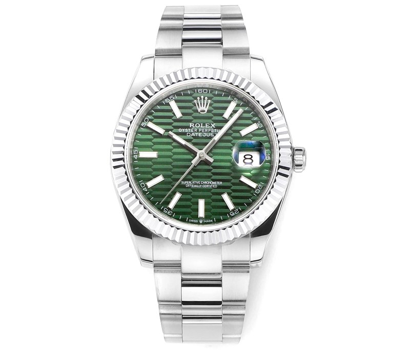 Rolex Datejust-Style 41 in Green With a Fluted Platinum-Plated Bezel and 11.5mm Case