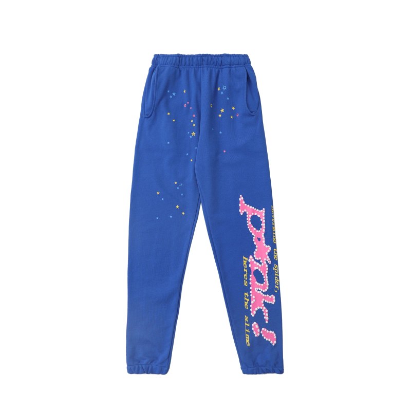 Sp5der Blue Sweatpants: Fleece-Lined Cotton With Embroidered Lettering