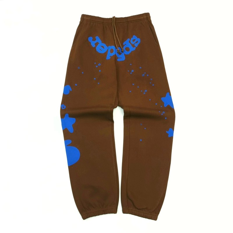Sp5der Brown Sweatpants in a Garment-Dyed 500g Cotton Fleece, Relaxed Oversized Cut