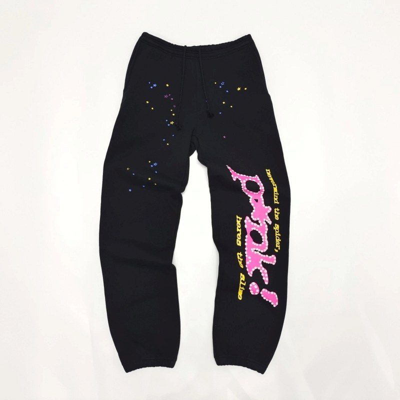 Sp5der Black Sweatpants in 500g Garment-Dyed Cotton Fleece