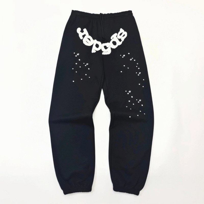 Sp5der OG Web sweatpants in slate grey with a foam-print web graphic and 500g cotton fleece