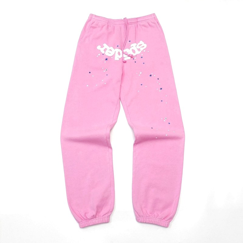 Sp5der FW23 OG Web Pink Sweatpants in Heavyweight Garment-Dyed Cotton