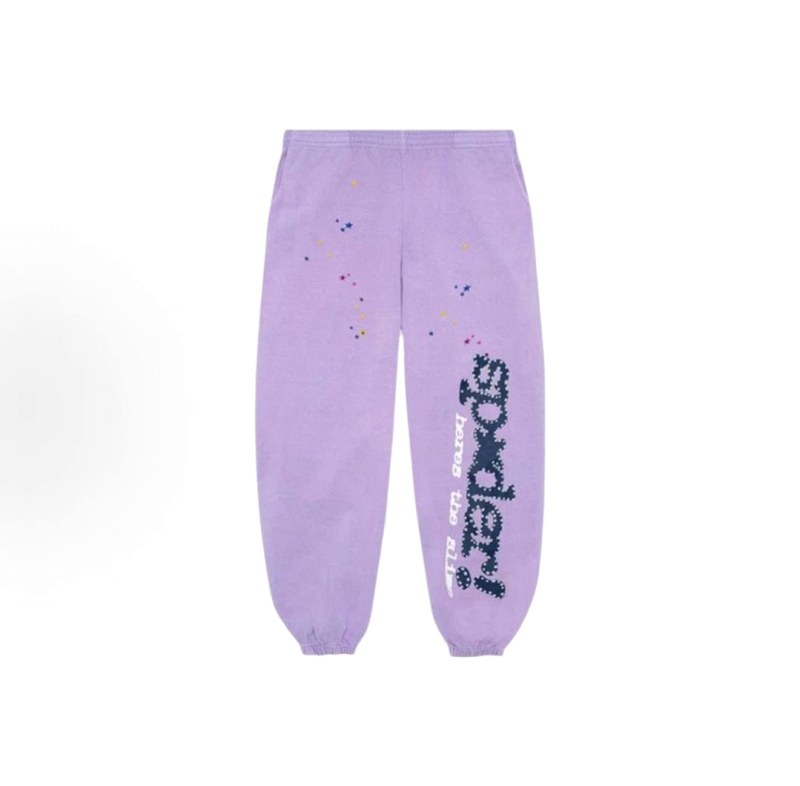 Sp5der Purple Sweatpants in 500g Brushed OE Cotton with a Foam-Print Graphic