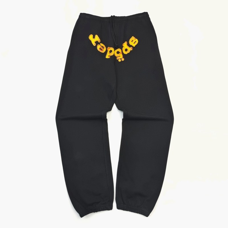 Sp5der Black Sweatpants in Sport-Casual Style, Garment-Dyed 500g Cotton Fleece, S–3XL