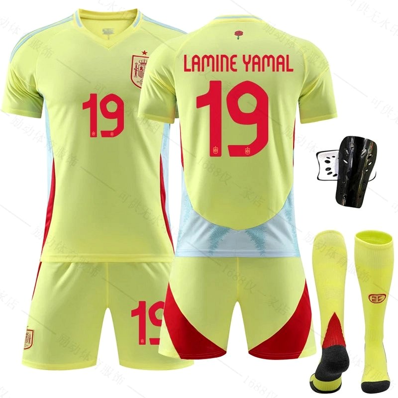 Fluorescent Green Retro-Style Spain Football Jersey with Sock and Pad Variants