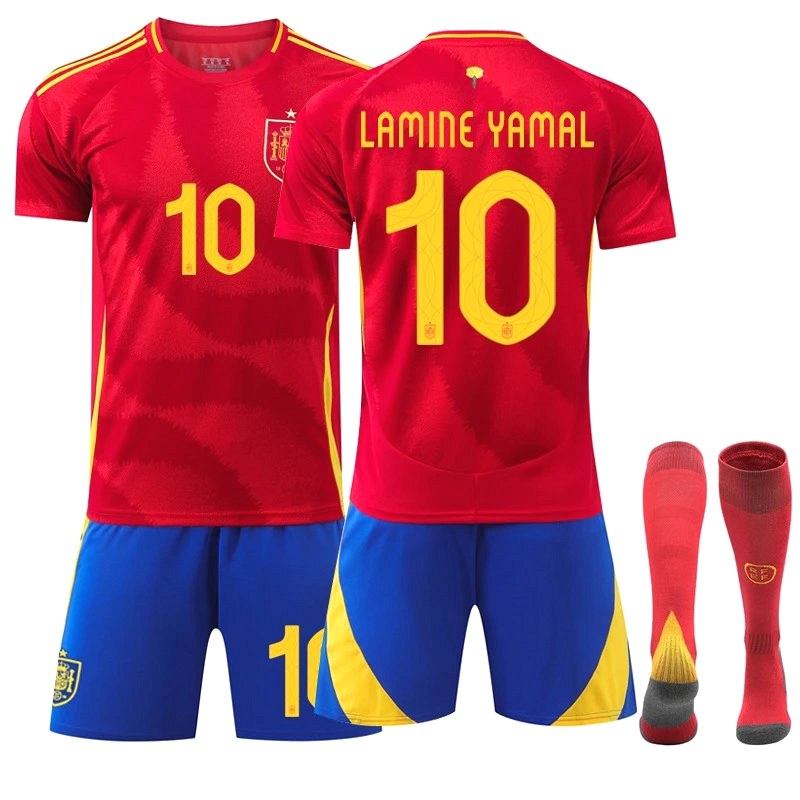 Spain Retro-Style Red Football Jersey With Numbered Colorways and Sock Bundles
