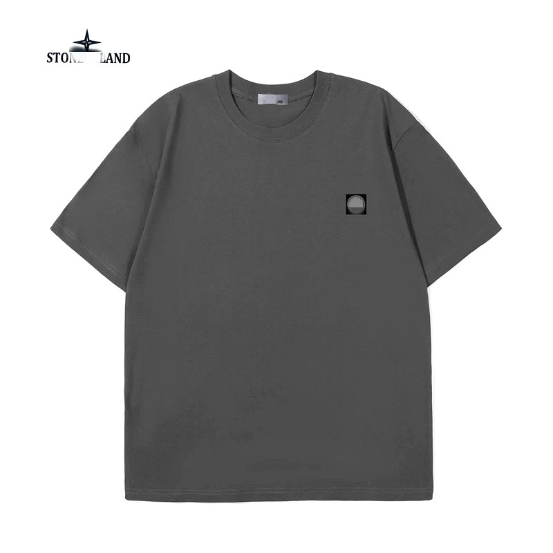 Stone Island Gray Cotton Tee: Letter Print, Loose Cut, M–XXL