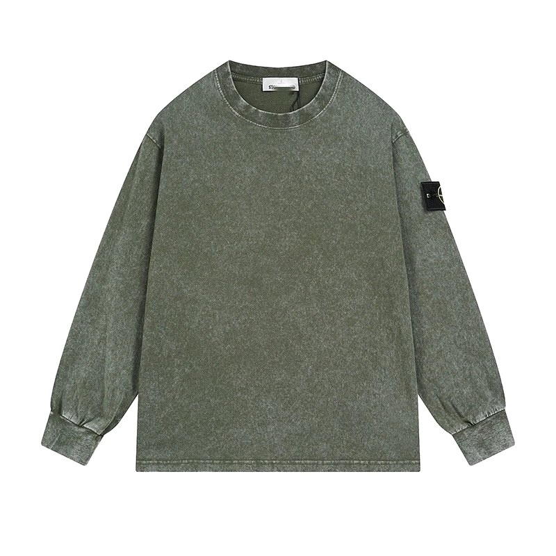 Stone Island Green Cotton Pullover with Embroidered Badge Detail