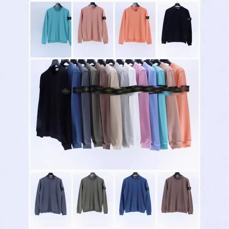 Stone Island-Style Cotton Crewneck Sweater Collection: 360g Cotton, S–XXL, About 20 Colors