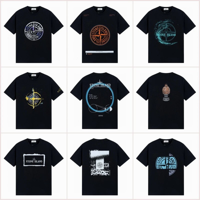 Stone Island multicolor T-shirt collection: 100% cotton letter-print crew tees in S–3XL