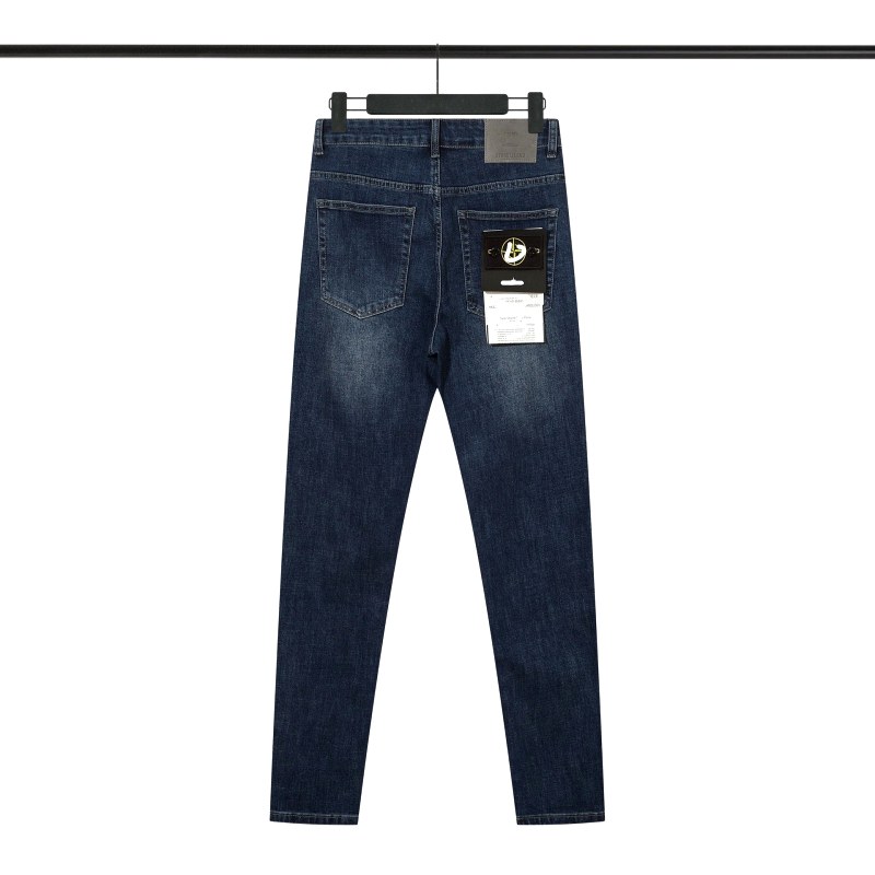 Stone Island Navy Pants in Stretch Chenille with Embroidered Badge Detail