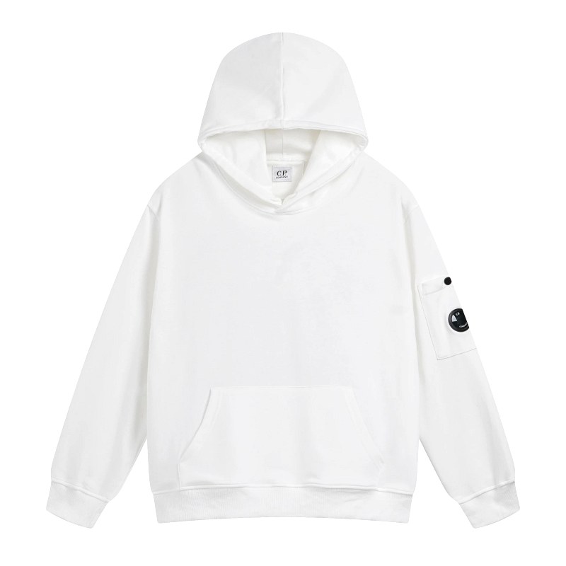 Stone Island white hoodie: cotton loopback terry in a relaxed raglan-cut pullover