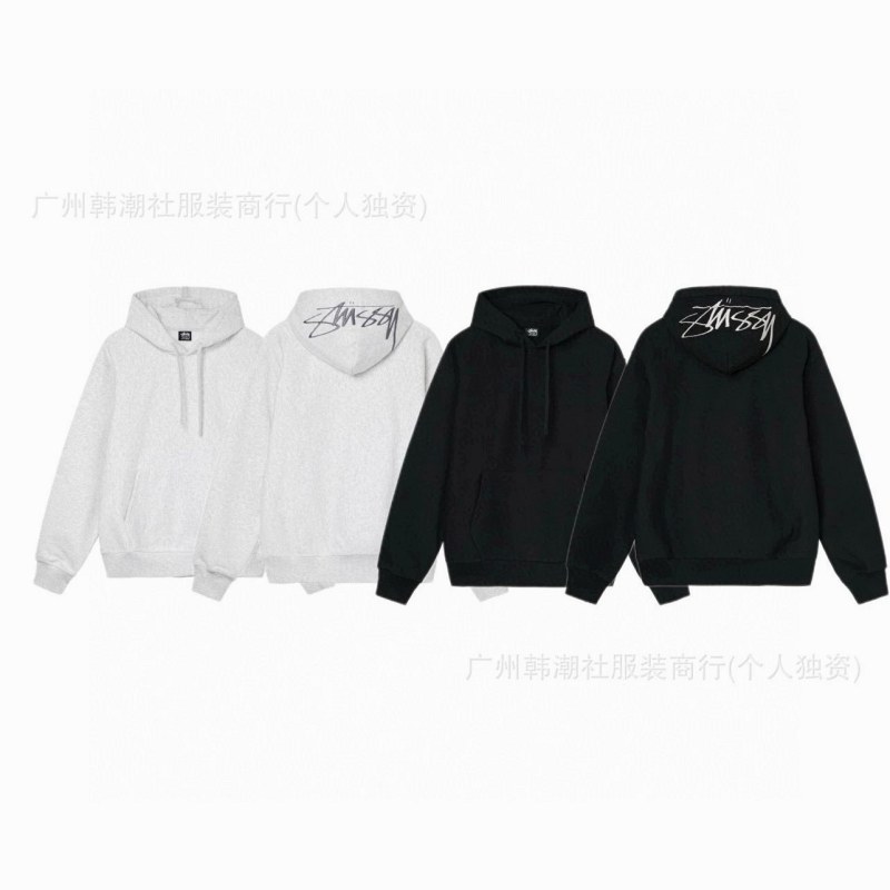 Stussy-Style Loose-Fit Hooded Pullover With Embroidered Lettering