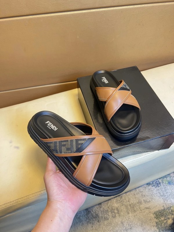 Fendi Brown Slides with a Calfskin Upper in Sizes 39–45