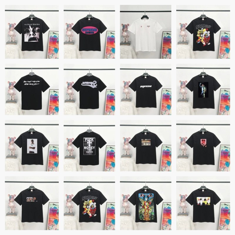 Supreme multicolor cotton print tee collection — 58 colorways, S to XXL, 250–300 g listed weight