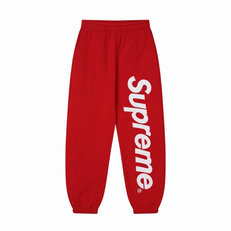 Supreme Red Logo Sweatpants in Mainline Fleece With a Baggy Cut