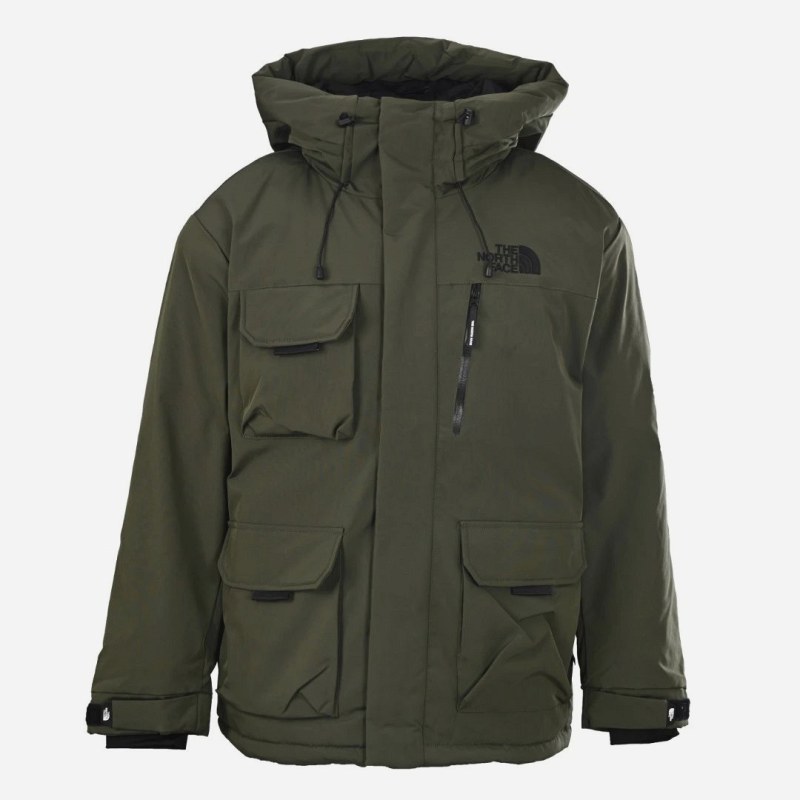 The North Face Green Hooded Padded Jacket With Cargo Pocket Detailing