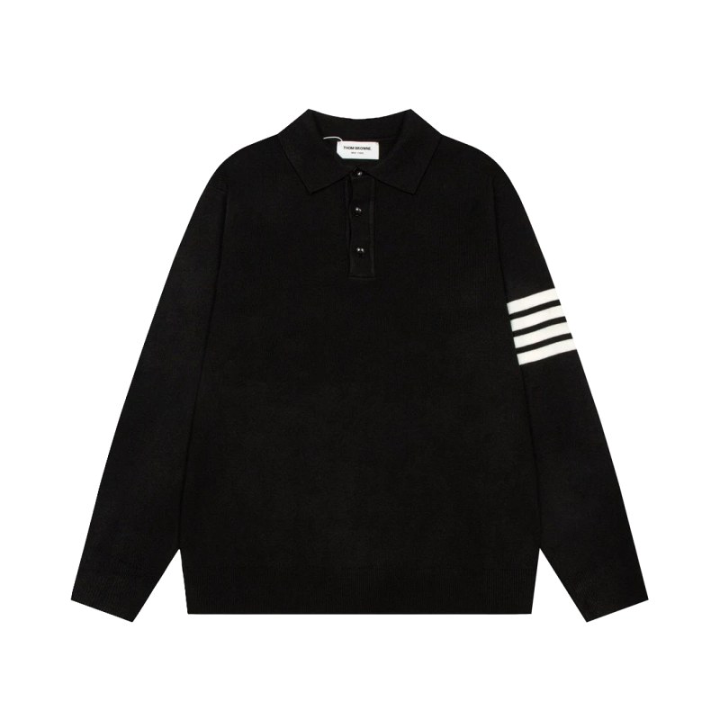 Thom Browne Black Four-Bar Knit Sweater in Mesh Knit, Sizes M–2XL