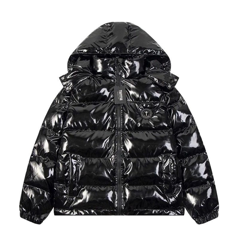 Trapstar Black Hooded Puffer With Cotton Shell, Polyester Fill, and a Detachable Hood