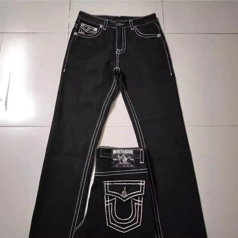 True Religion Black Straight-Leg Jeans with a Washed Cotton Finish