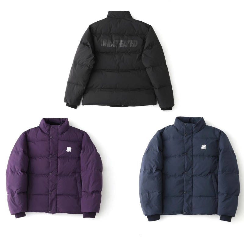 Undefeated Five-Stripe Stand-Collar Puffer in Black, Purple and Navy