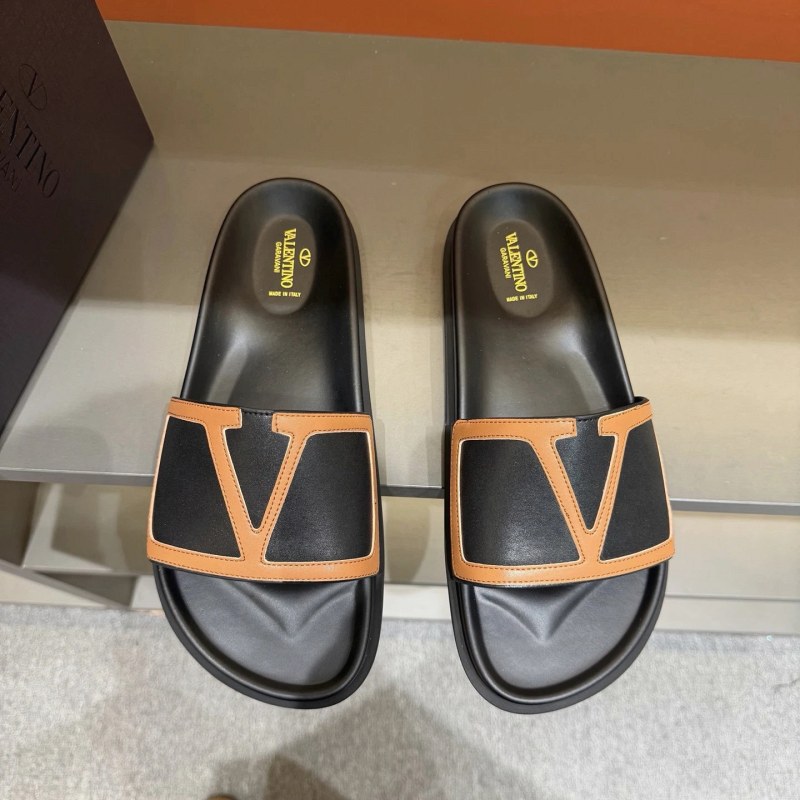 Valentino Black Metal-Logo Flat Slides, Listed in Sizes 39–45