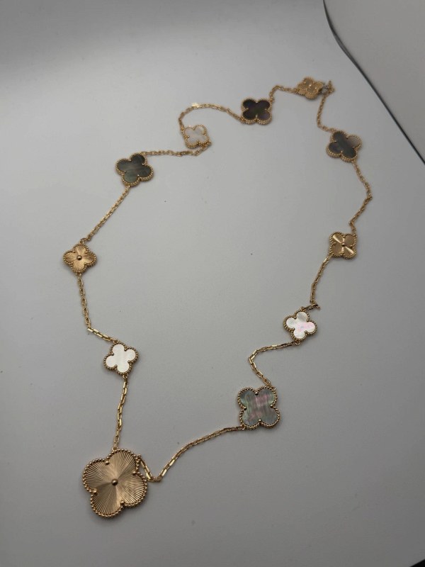 Van Cleef & Arpels-Style Gray Alhambra Necklace with Eleven Irregular-Size Motifs